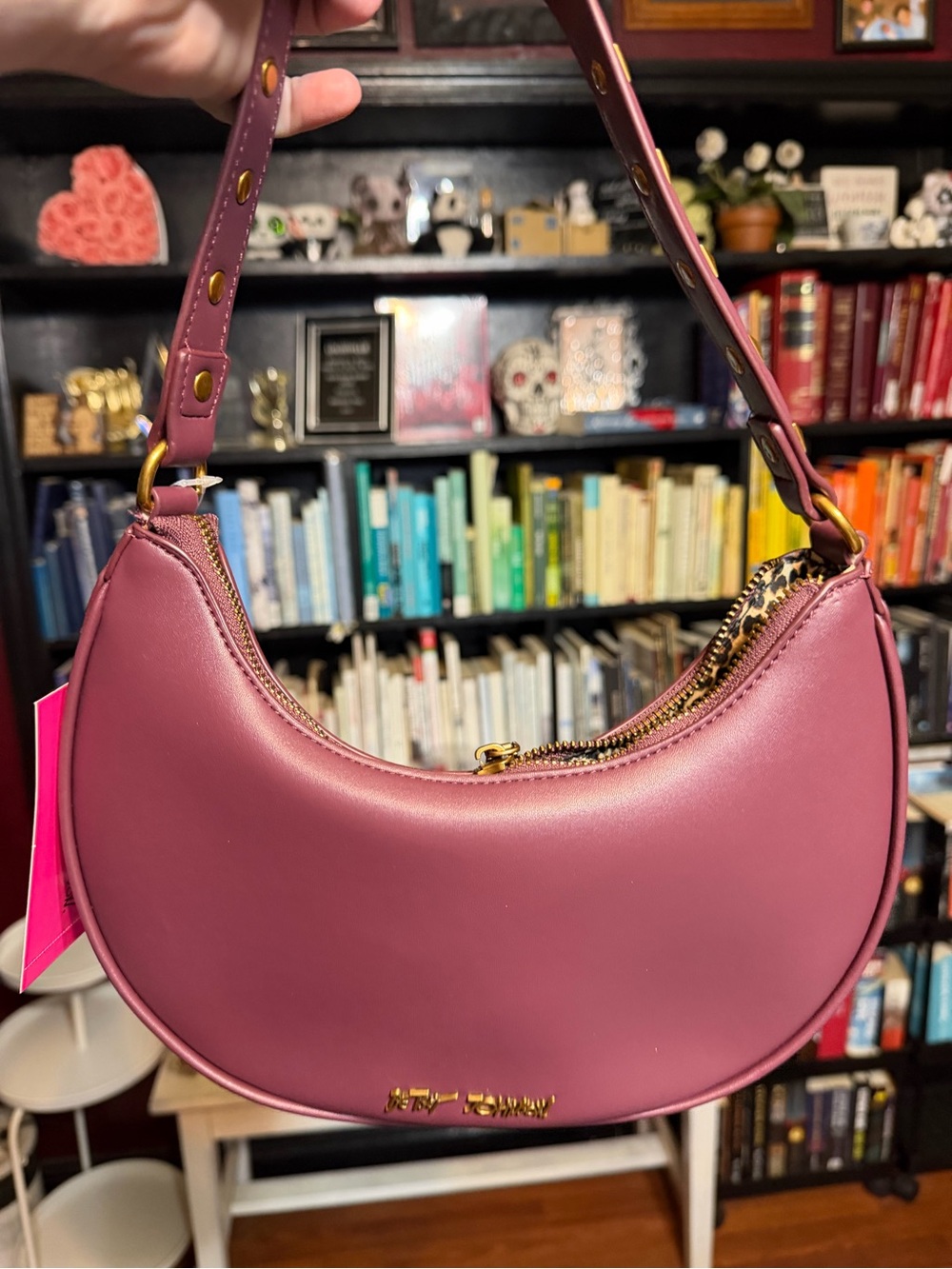 NWT Betsey Johnson Berry Pink Crescent Shoulder Bag - Picture 2 of 7